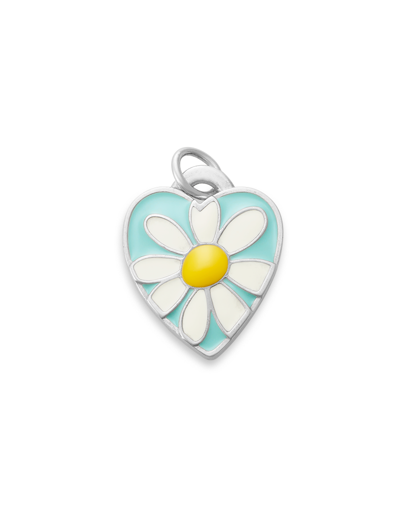 Enamel Daisy Heart Charm