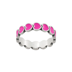 Enamel Dark Pink Connected Hearts Ring