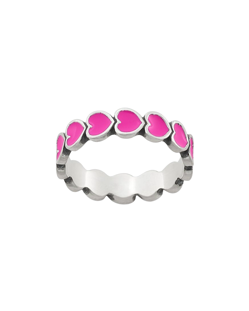 Enamel Dark Pink Connected Hearts Ring